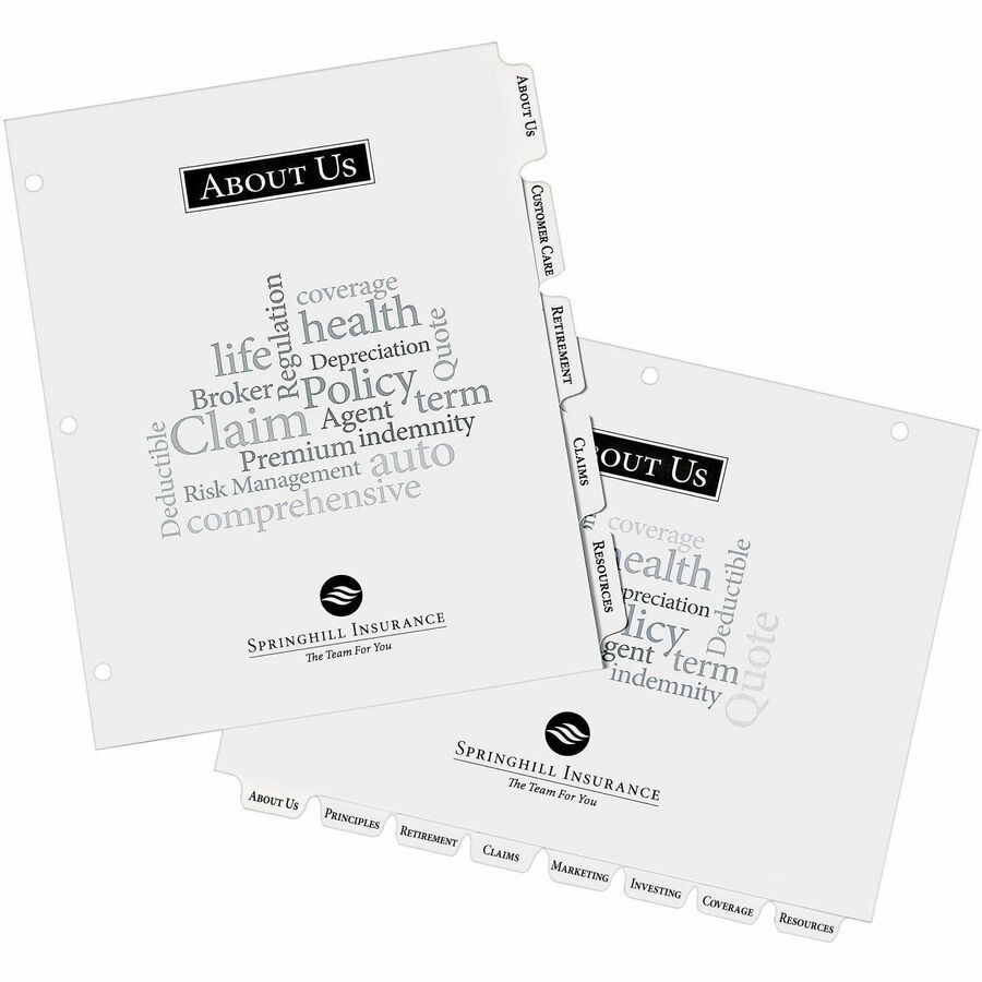 Picture of Customizable print-on dividers, 8-tab, white paper, 8.5" x 11", 5/PK (40 dividers)