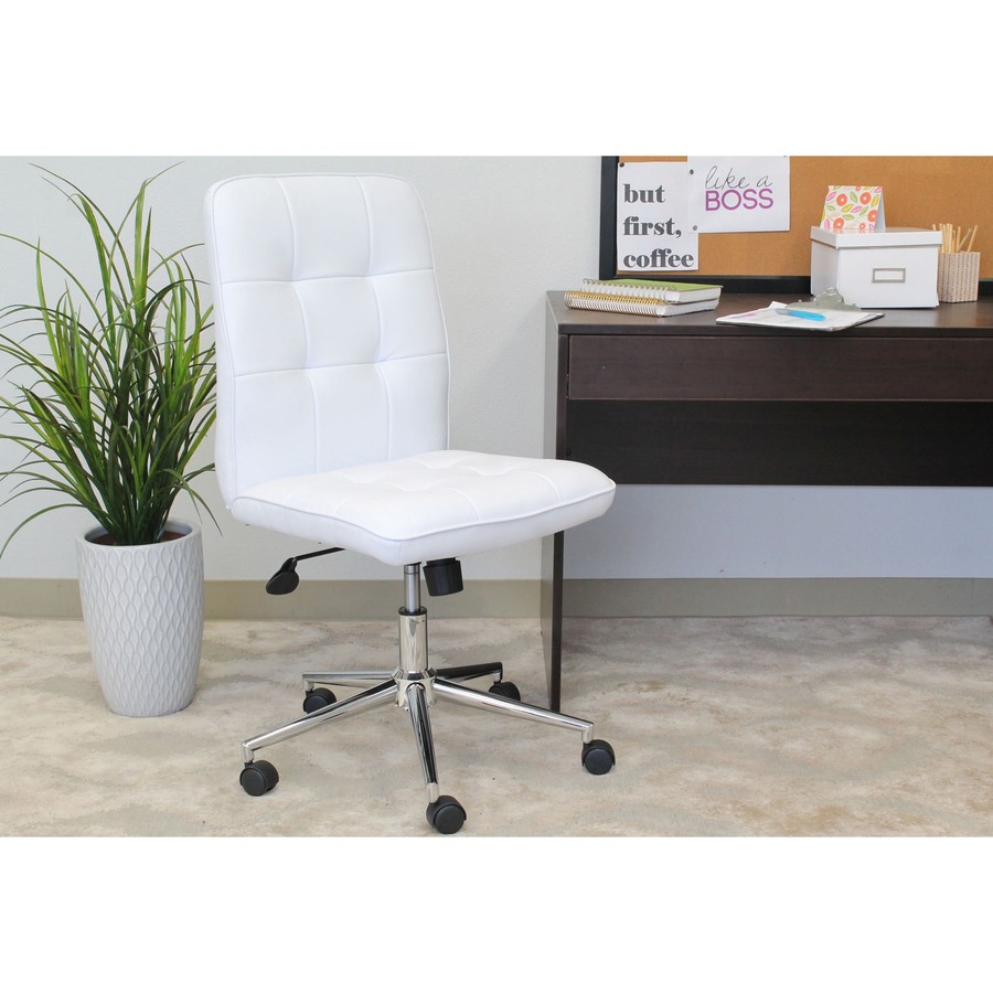 Boss Modern B330 Task Chair - White Seat Color - Vinyl Seat Material - Chrome, Black Frame Color - Chrome Frame Material - 5-star Base - White - 1 Each
