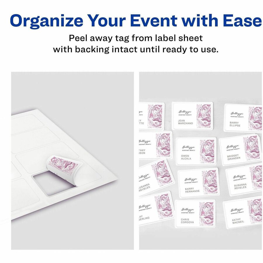 Picture of Self-Adhesive Name Tags, 2.33 x 3.38", removable, gold metallic border, printable, white, 120/PK