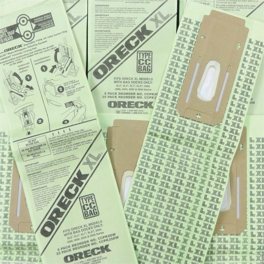 Oreck XL Upright Filtration Bags - 25/Pack - 8 / Carton - Type CC - Green
