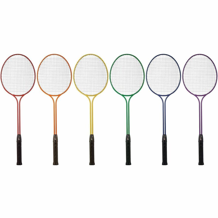 Champion Sports Tempered Steel Twin Shaft Badminton Racket Set - Red, Orange, Yellow, Green, Blue, Purple - Nylon, Leather, Tempered Steel