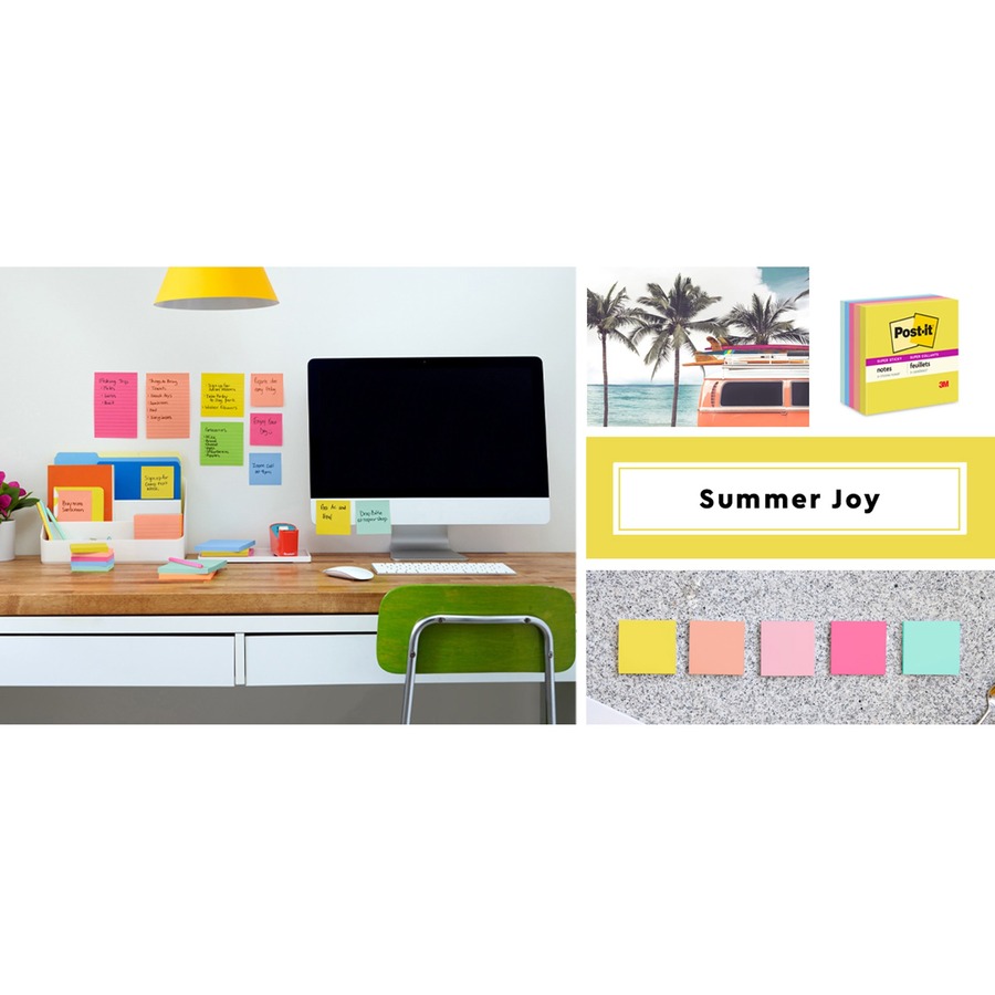 Post-it® Super Sticky Note Pads - Summer Joy Color Collection - 3 x 3 -  Square - 90 Sheets per Pad - Citron, Papaya Fizz, Power Pink, Washed Denim,  Fresh Mint - Sticky, Recyclable - 1 Pack - Filo CleanTech