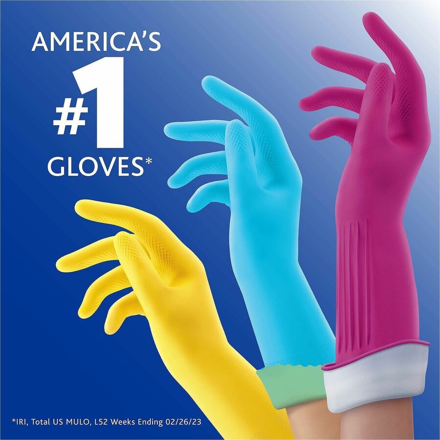 FHP163673 - Clean with confidence thanks to Playtex Handsaver Gloves. They offer ultimate protection from scorching water and harmful chemicals so they are perfect for everyday household chores. Long-lasting gloves are made with latex, nitrile and neoprene for strength, durability and protection. FlexStrong formula provides strength and durability. Ultra-Fresh antimicrobial protection for lasting freshness resists odors and mold on gloves. Perfect Flex design delivers an excellent fit, feel and comfort. Soft cotton lining provides comfort and ease of putting on and taking off. Textured palm and fingertips improve grip when holding wet objects.