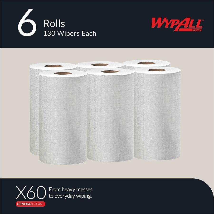 Wypall X60 Wipers - For Multipurpose, General Purpose - Cloth - 19.60" Length x 12.20" Width - Recommended For: Grease Remover, Soil Remover, Lubricant Remover, Water Absorber, Adhesive Remover - Absorbent, Reinforced, Perforated, Disposable, Sturdy, Stro