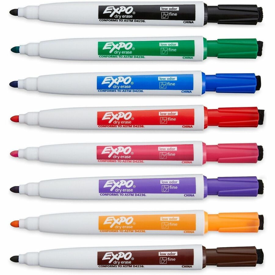 SAN1944748A - Keep your dry-erase markers locked and ready on any metal surface with Magnetic Dry-Erase Markers. Integrated magnet in these EXPO markers provides convenient storage on metal-backed whiteboards, refrigerators and other metal surfaces. Cap features a handy EXPO eraser for precise and easy erasing. With ink more vibrant than ever, these markers help you capture ideas, share information and organize life in vivid color. Fine tip delivers accurate, detailed lines. Markers are perfect for planning, presentations, lessons, calendars, home organization and more. More from the Manufacturer