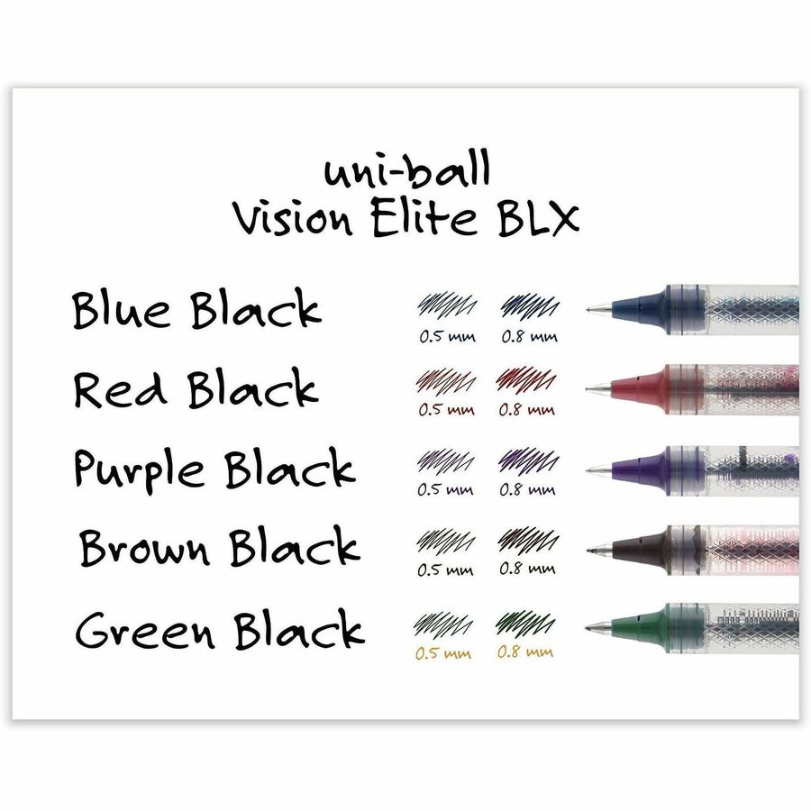 uniball™ Vision Elite Refill - 0.80 mm , Bold Point - Assorted, Black, Blue Ink - Super Ink, Fraud Resistant, Fade Resistant, Water Resistant, Washable, Smooth Flowing Ink, Tungsten Carbide Ball - 2 / Pack
