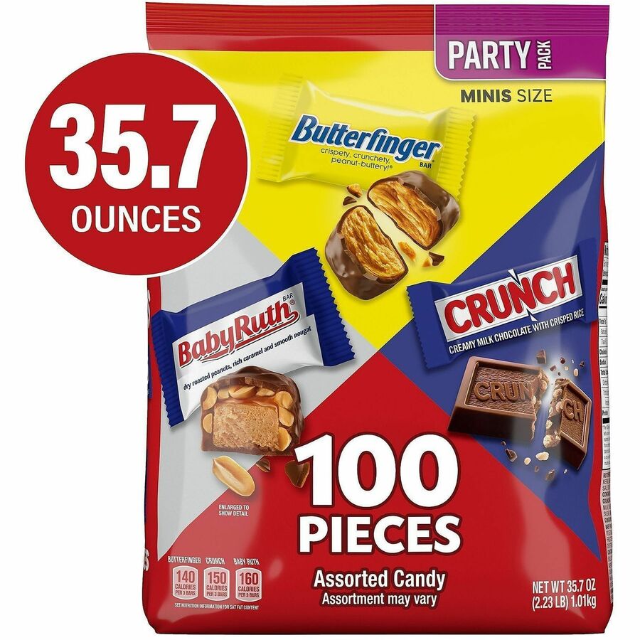 Green Rabbit Butterfinger Minis Variety Pack - Butterfinger, Crunch, Baby Ruth - Individually Wrapped, No Artificial Color, No Artificial Flavor - 2.23 lb - 100 / Carton