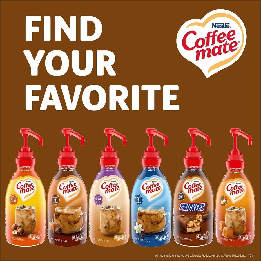 Coffee mate Liquid Pump Flavored Creamer - Snickers, Chocolate, Nut, Caramel Flavor - 50.72 fl oz (1.50 L) - 300 Serving - 2 / Carton