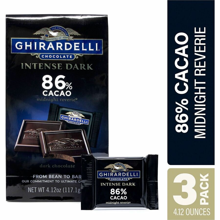 Green Rabbit Ghirardelli Intense Dark Singles - Dark Chocolate - 3 /Bag - 1 / Carton
