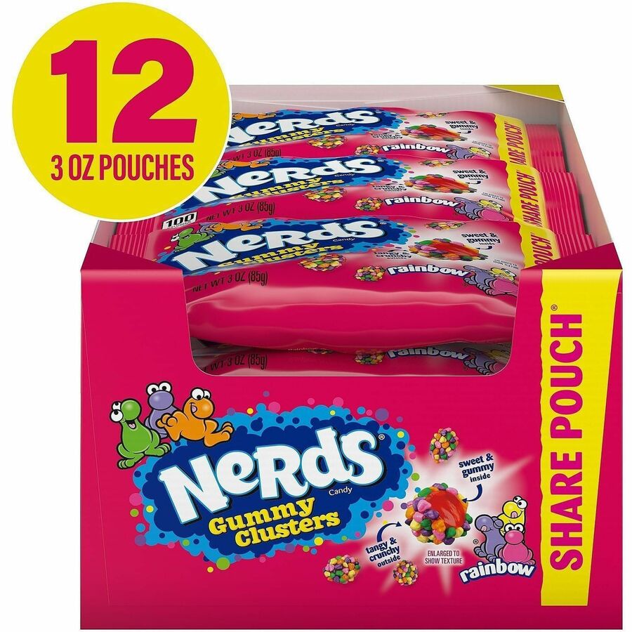 Green Rabbit Nerds Gummy Clusters Rainbow - Strawberry, Grape, Orange, Lemon - 3 oz - 12 /Bag - 1 / Carton