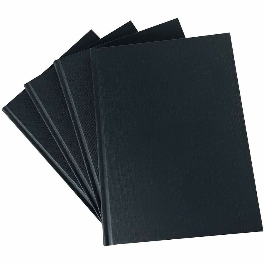 Business Source Hardbound Ruled Linen Journals - Hard Bound - Ruled Margin - Black Cover - Ribbon Marker, Micro Perforated, Hard Cover, Removable, Bookmark - 12 / Carton