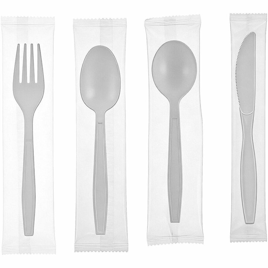 Genuine Joe Heavy-Weight Polypropylene Cutlery - Cutlery Set - Soup Spoon - Fork - Food, Cafeteria - Disposable - Polypropylene - White - 1 Carton