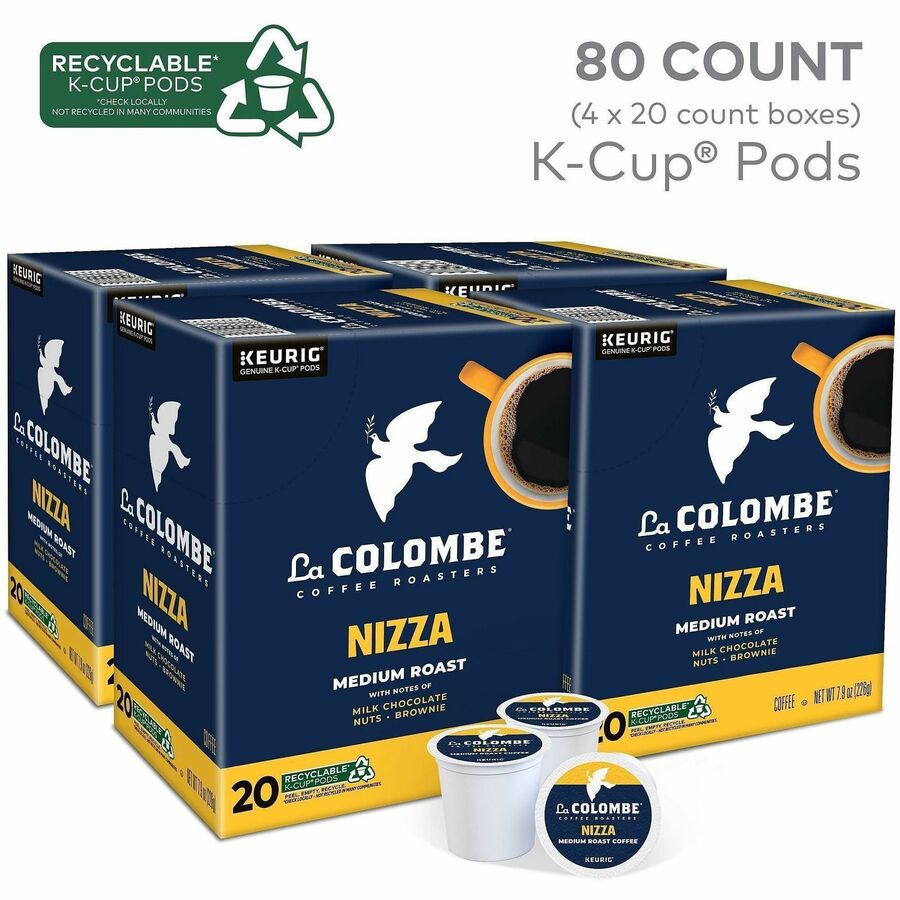 La Colombe K-Cup, Pod, Ground Nizza K-Cup Coffee Pods - Compatible with Keurig Brewer - Medium - K-Cup, Pod, Ground - Nizza, Sweet, Honey - Kosher - 22 Boxes/Carton - 4 / Carton
