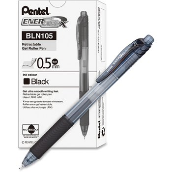 Pentel&#174; EnerGel-X Retractable Roller Gel Pen, .5mm, Black Barrel/Ink, Dozen