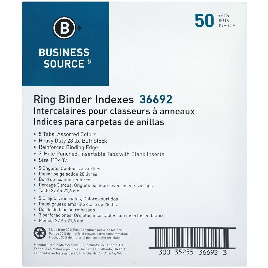 Business Source - Index pour classeur &#224; anneaux avec onglets ins&eacute;rables