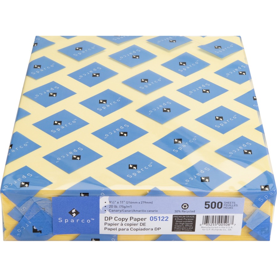 SPR05122 - Sparco Premium Copy Paper - Canary - Letter - 8 1/2 x