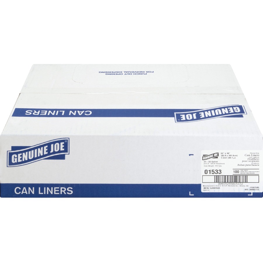 Genuine Joe Heavy-Duty Trash Bags 1.5 Mil 31-39 Gallon 100/CT Black 01533,  1 - Foods Co.