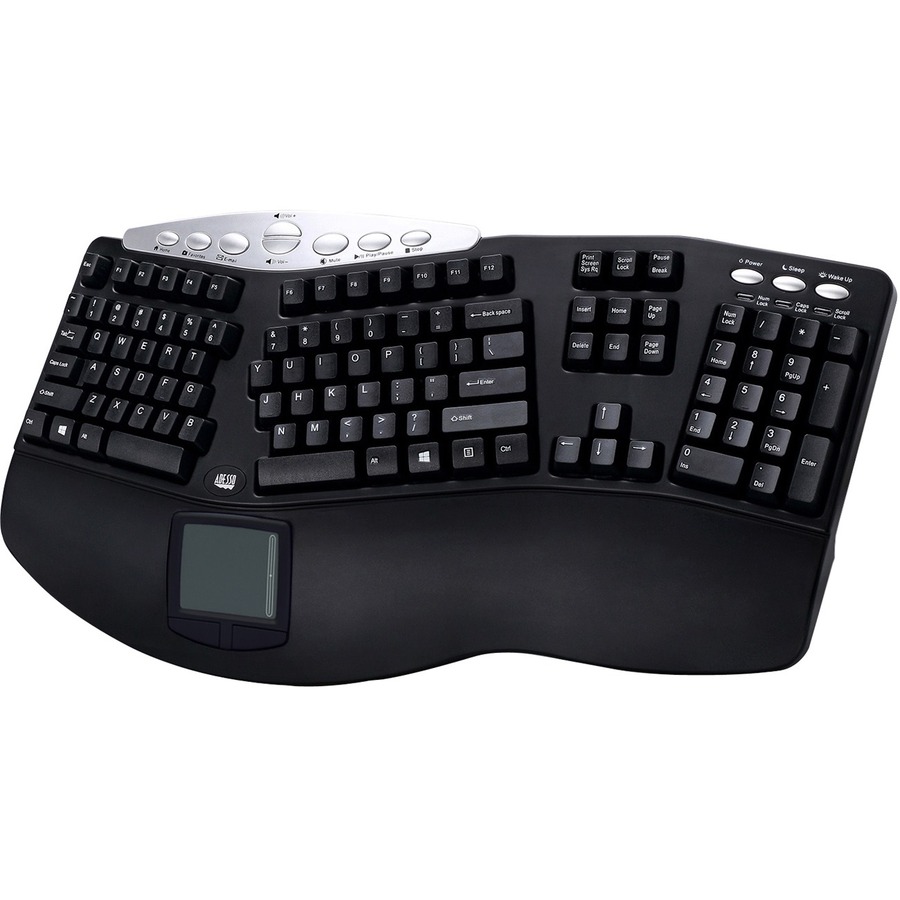 Adesso Tru-Form PCK-308UB Pro Contoured Ergonomic Keyboard - USB - 105 Keys - Black