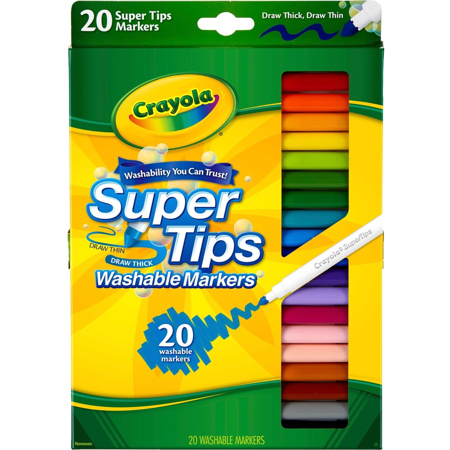 Crayola Super Tips Washable Markers - Fine Marker Point - Assorted - 20 /  Set - Filo CleanTech