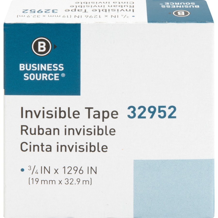 Business Source Invisible Tape Dispenser Refill Roll - 36 yd Length x 0.75" Width - 1" Core - 1 / Roll - Clear