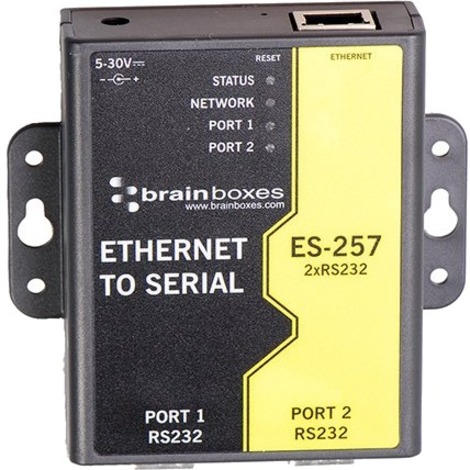 Brainboxes 2 Port RS232 Ethernet to Serial Adapter - DIN Rail Mountable - TAA Compliant
