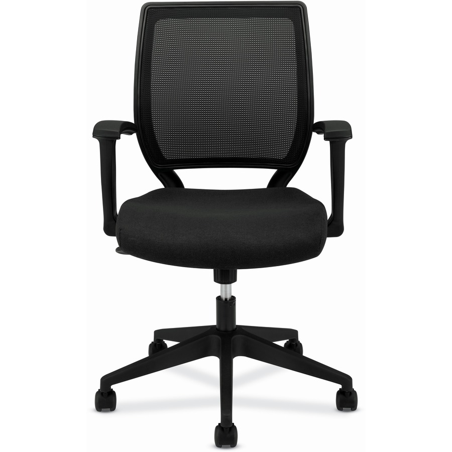 Basyx by HON Mesh Mid-Back Task Chair | Center-Tilt | Fixed Arms | Black Fabric