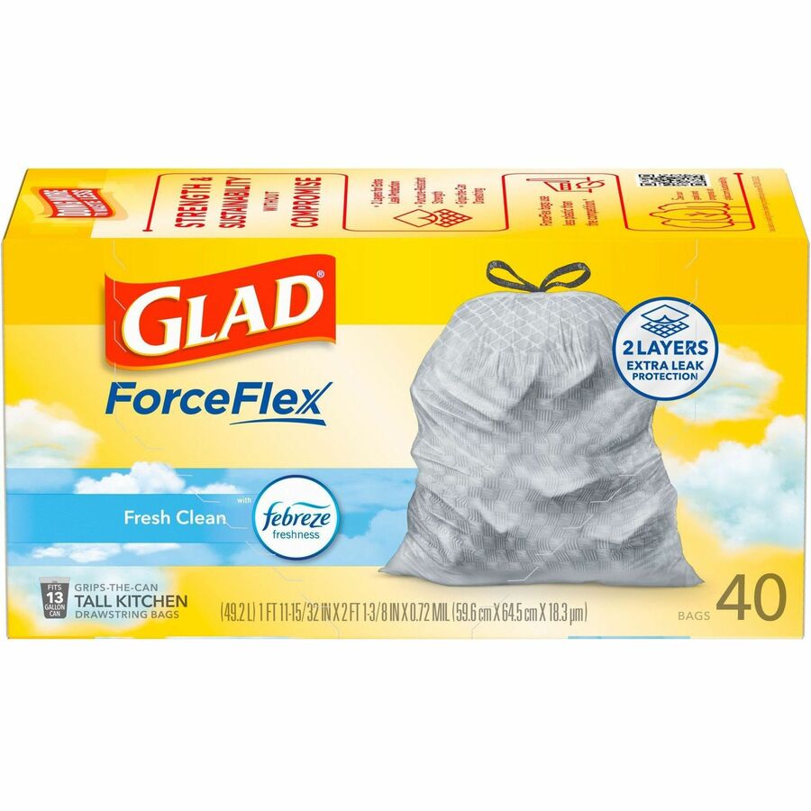 Glad ForceFlex Tall Kitchen Drawstring Trash Bags 13 gal Capacity