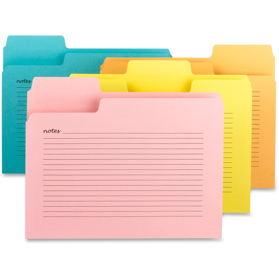 Picture of Smead SuperTab; Notes File Folder - Letter - 8 1/2 x 11 Sheet Size - 1/3 Tab Cut - Assorted Position Tab Location - 11 pt. Folder Thickness - Aqua, Goldenrod, Pink, Yellow - Recycled - 12 / Pack