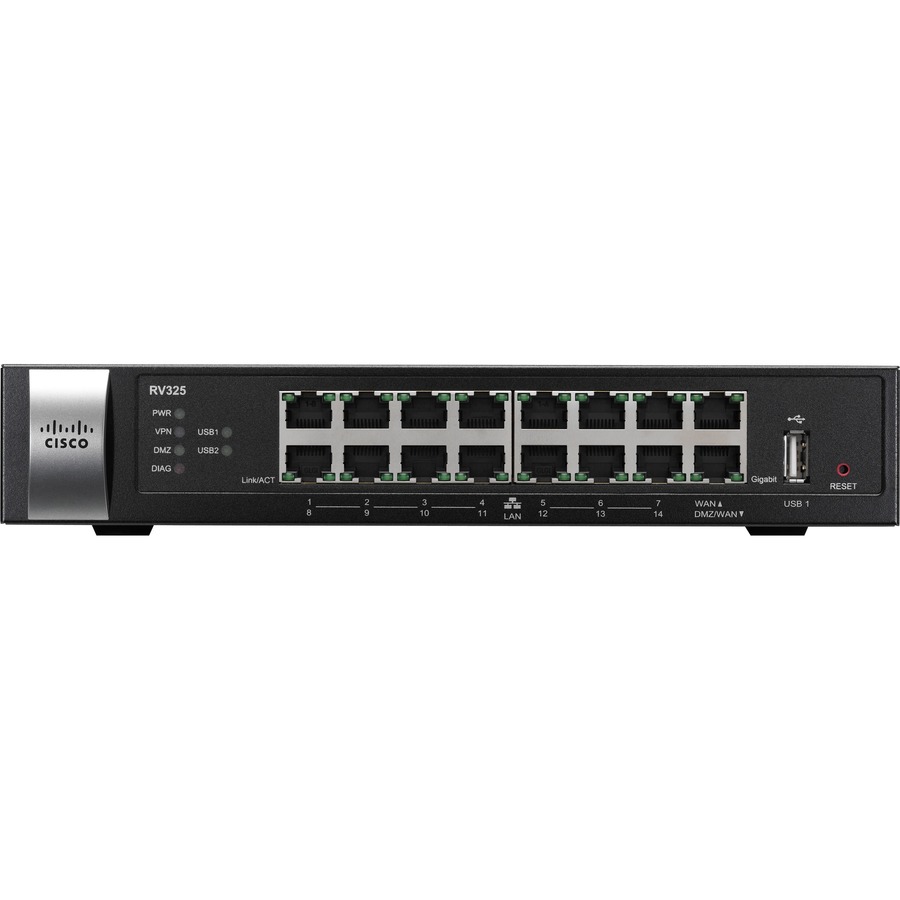Cisco RV325 Dual WAN VPN Router - 16 Ports - Gigabit Ethernet - Desktop Lifetime Warranty