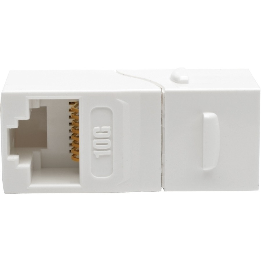 Tripp Lite by Eaton Cat6a Straight-Through Modular In-Line Snap-In Coupler with 90-Degree Down-Angled Port White (RJ45 F/F)