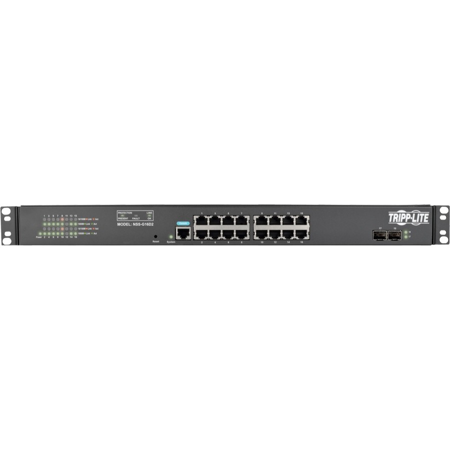 Tripp Lite by Eaton 16 10/100/1000Mbps Port Gigabit L2 Web-Smart Managed Switch, 2 SFP Slots, 36 Gbps, Web, 8-Outlet 120V PDU/Surge Protect