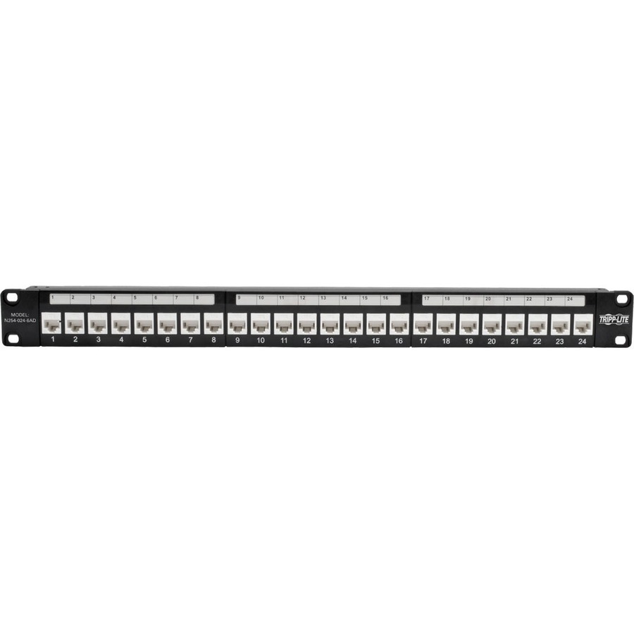 Tripp Lite by Eaton 24-Port 1U Rack-Mount Cat6a Feedthrough Patch Panel with 90-Degree Down-Angled Ports RJ45 Ethernet TAA