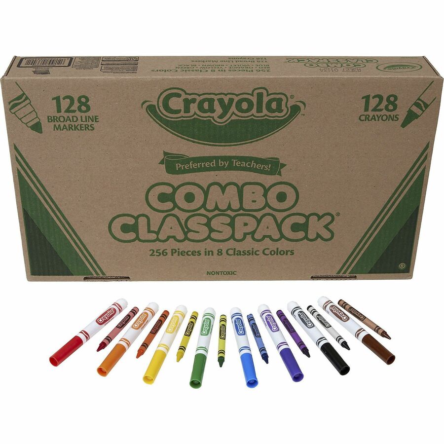 Crayon and Ultra-Clean Washable Marker Classpack, 8 Colors, 128 Each Crayons/Markers,  256/Box - BOSS Office and Computer Products
