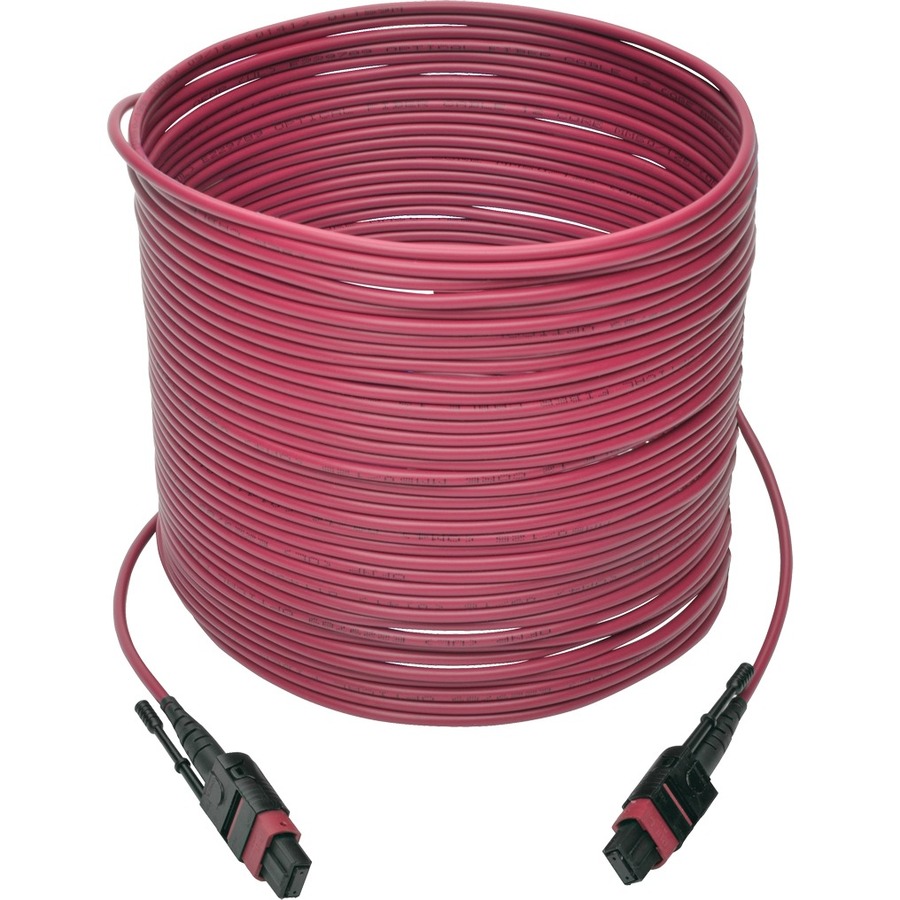 Tripp Lite by Eaton 100G MTP/MPO Multimode OM4 Plenum-Rated Fiber Optic Cable (F/F), 12 Fiber, 40/100GBASE-SR4, Push/Pull Tabs, Magenta, 15 m