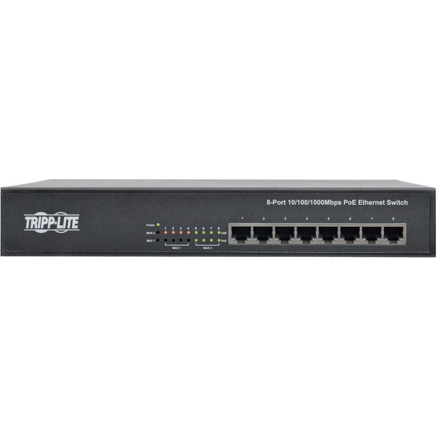 Tripp Lite by Eaton 8-Port 10/100/1000 Mbps 1U Rack-Mount/Desktop Gigabit Ethernet Unmanaged Switch with PoE+ 140W