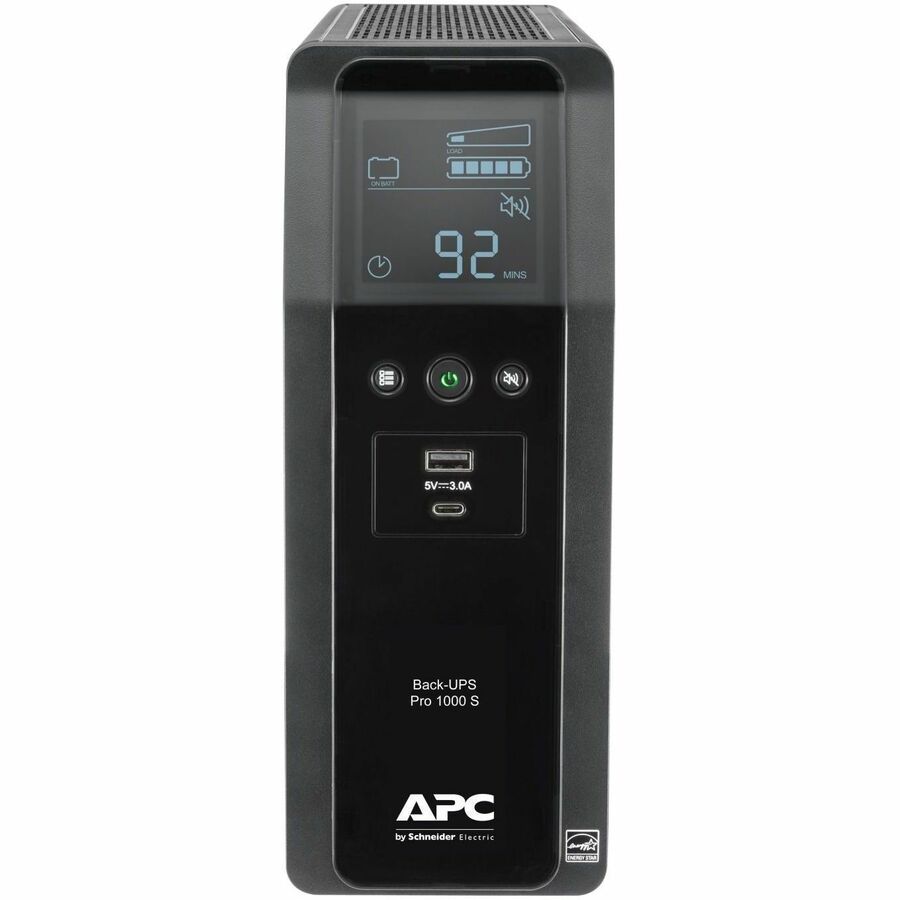 APC Back-UPS Pro, 1000VA/600W, Tower, 120V, 10x NEMA 5-15R outlets, Sine Wave, AVR, USB Type A + C ports, LCD, User Replaceable Battery