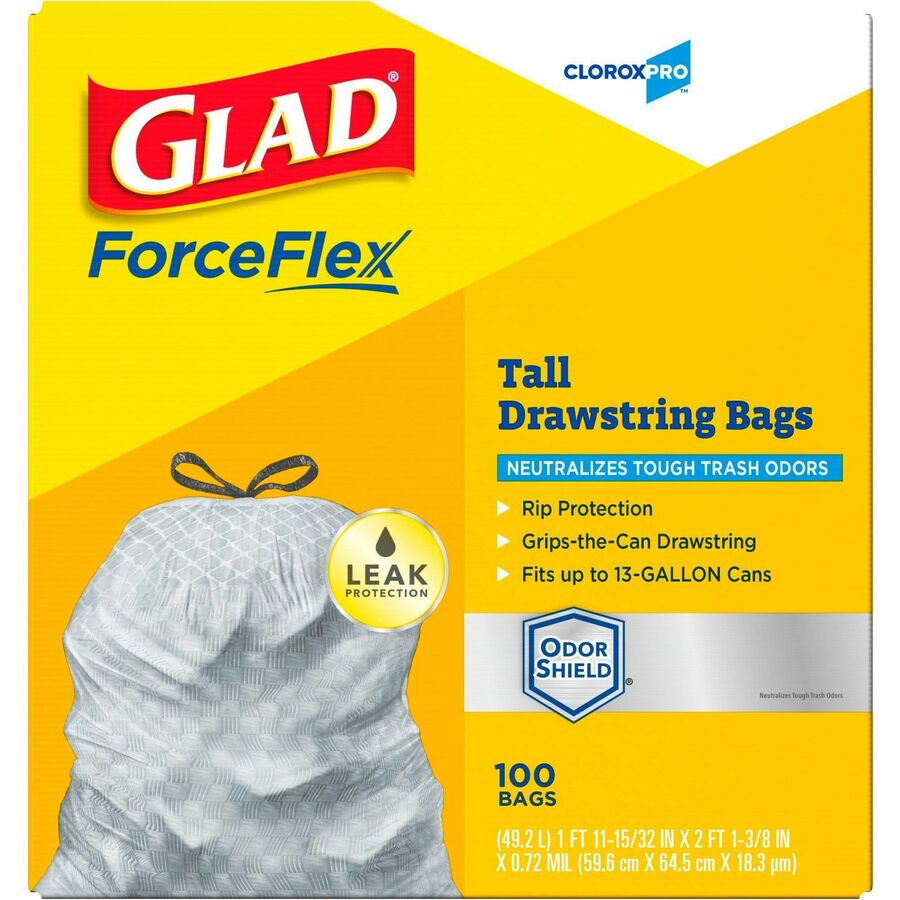 Glad ForceFlex Tall Kitchen Drawstring Trash Bags - OdorShield - 13 gal  Capacity - 23.74 Width x 24.88 Length - 0.72 mil (18 Micron) Thickness -  Gray - 6/Carton - 40 Per