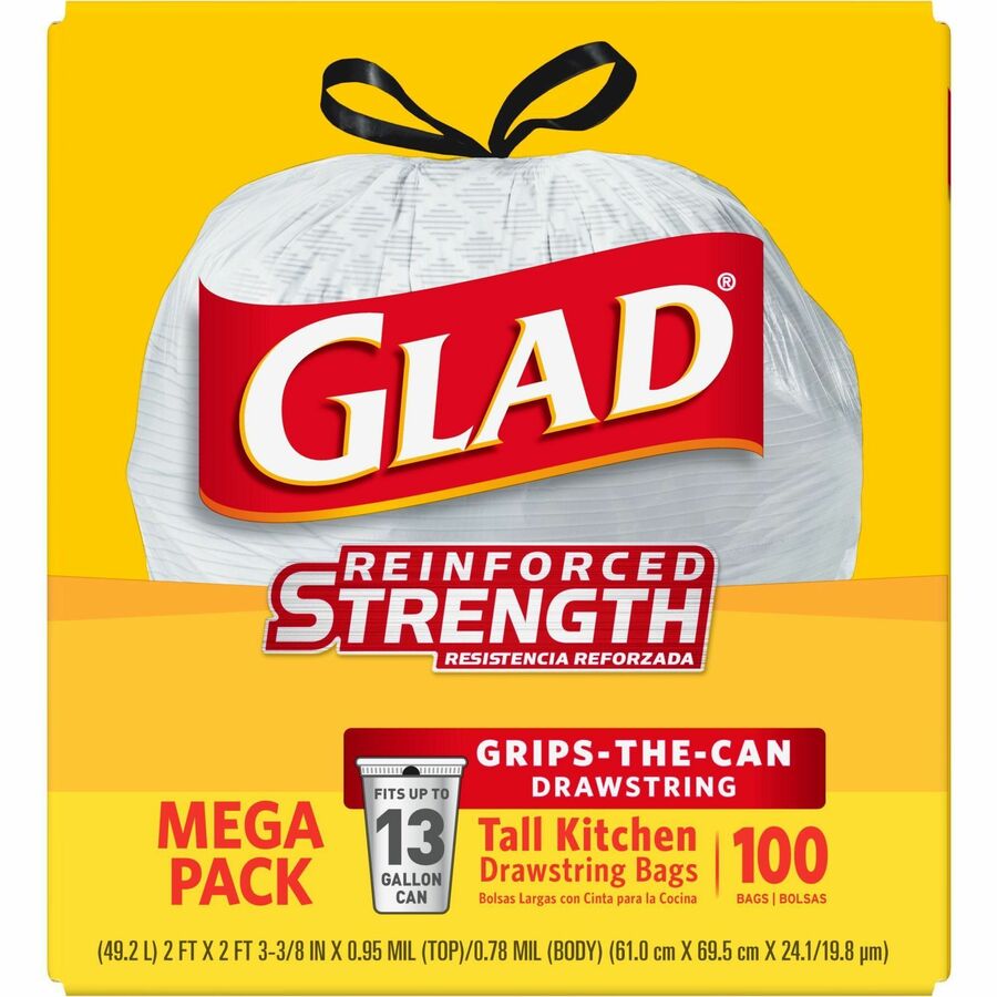 Glad ForceFlex Tall Kitchen Drawstring Trash Bags - Fresh Clean with Febreze  Freshness - 13 gal Capacity - 0.78 mil (20 Micron) Thickness - White -  3/Carton - 80 Per Box - Kitchen, Home, Office, Garbage, Breakroom,  Cafeteria, School, Restaurant