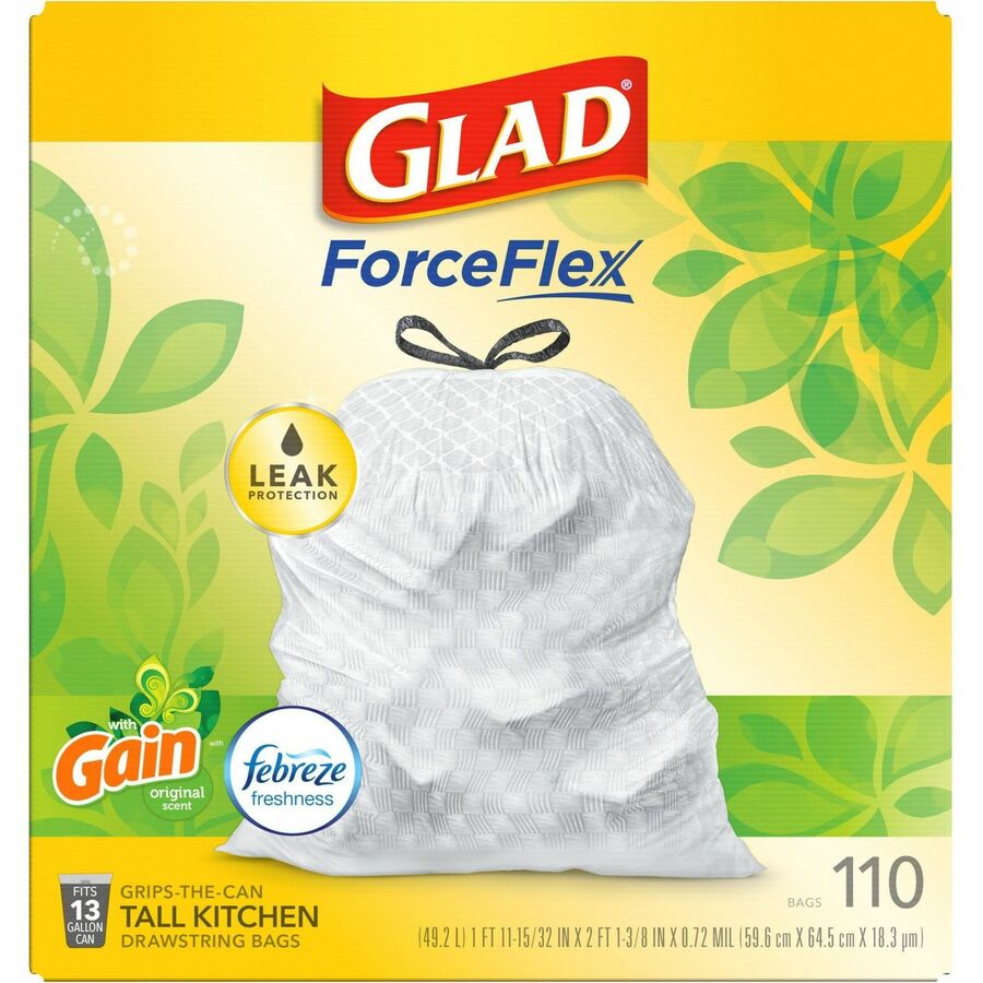 Glad ForceFlex Tall Kitchen Bags, Drawstring, Grips-the-Can, with Gain Original Scent - 110 bags