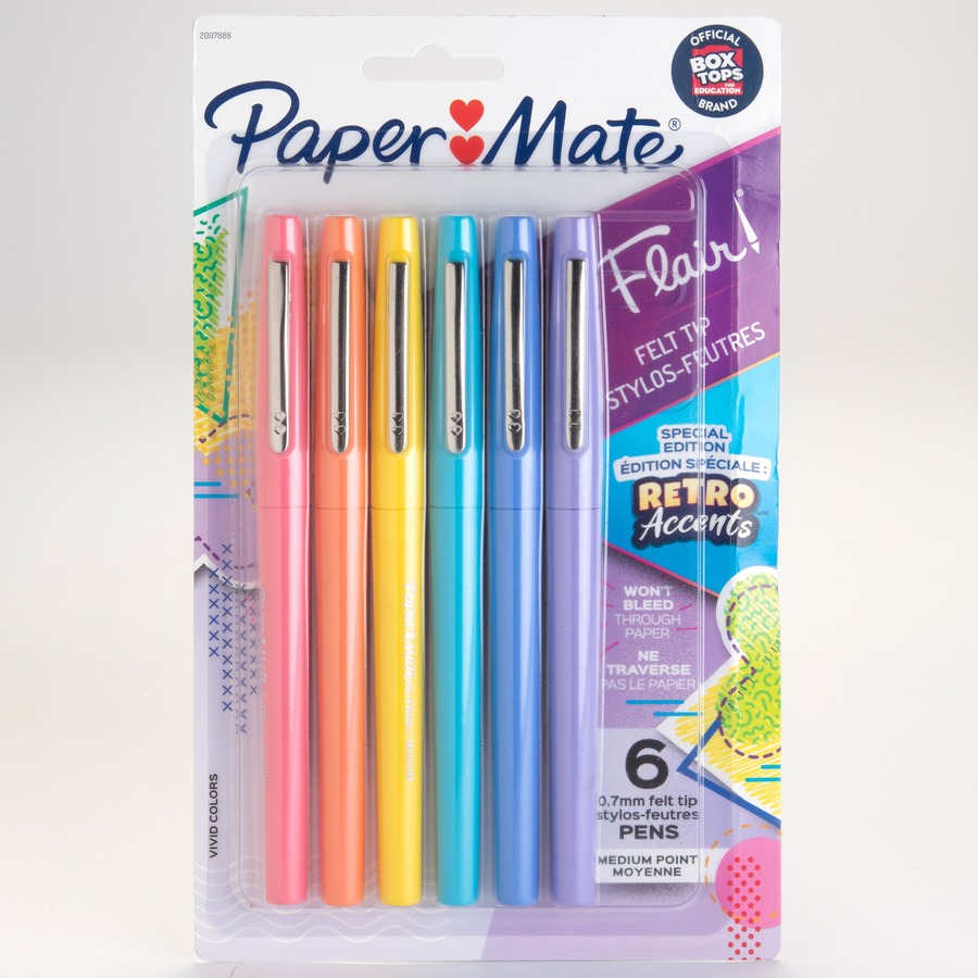 Paper Mate Flair Medium Point Pens - Medium Pen Point - Yellow, Sky Blue,  Lilac, Blueberry Bubble Gum, Papaya, Guava Water Based Ink - 6 / Pack -  Brooker Business Products