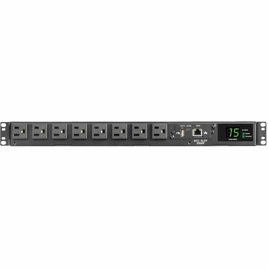 Tripp Lite by Eaton PDU 1.44kW 120V Single-Phase ATS/Monitored PDU - 8 NEMA 5-15R Outlets Dual 5-15P Inputs 12 ft. Cords 1U TAA