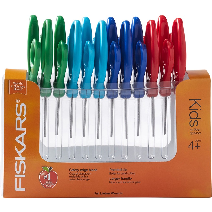 Fiskars, FSK1943001069, 5 Pointed-tip Kids Scissors, 1 Each,  Red,Blue,Turquoise,Green 