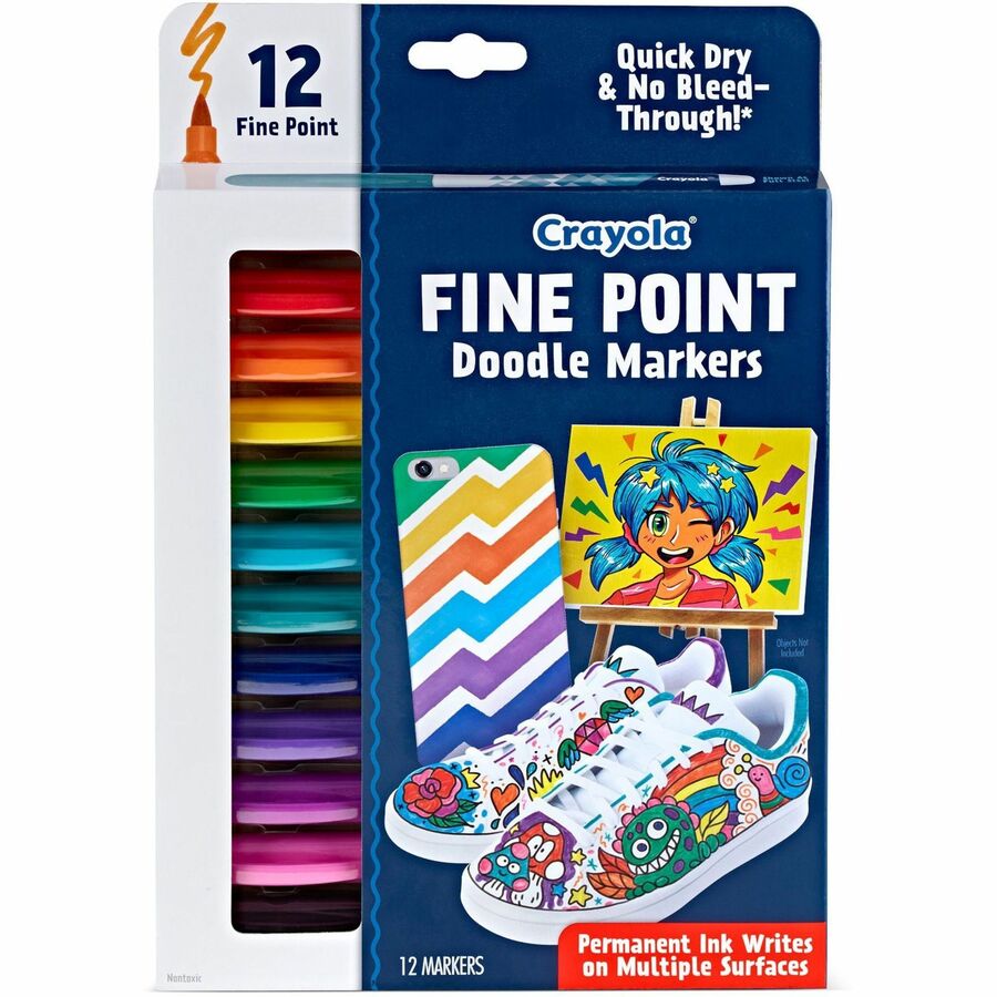 Crayola Doodle Markers - Fine Marker Point - Multicolor - 12 / Pack, CYO588312