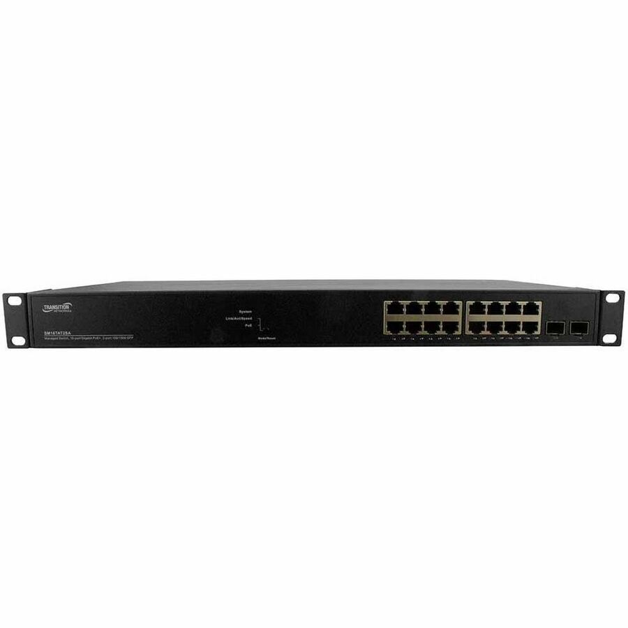 Lantronix SM16TAT2SA-UK 16-port Gigabit PoE+ smart managed switch with 2 SFP slots