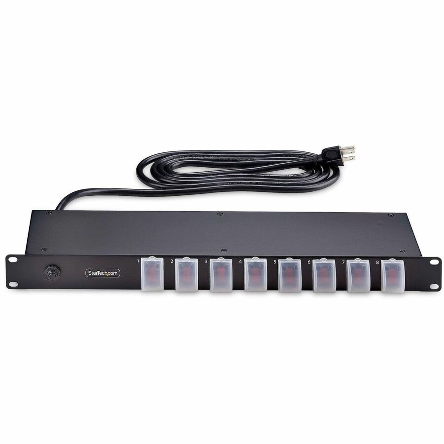 StarTech 8-Outlet Horizontal Rack Mount PDU, 1U Power Strip, On/Off Switches, 15A Circuit Breaker, 8ft/2.4m Cord, NEMA 5-15P/R, TAA