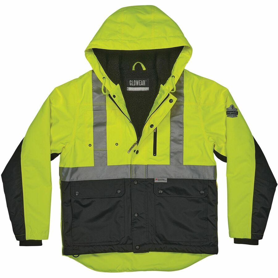 Picture of Heavy-Duty Hi-Vis Jacket, Small, 150D polyester twill, sherpa lining, Black/Lime, PU-coated, ANSI Type R Class 2, reinforced shoulders, 1 EA