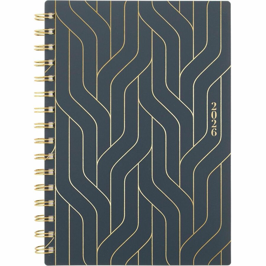 Picture of Hera Weekly/Monthly Planner, 12-month, 5.5" x 8.5", Twin wire, Black/Gold poly cover, Pocket, Sticker sheet, 1 EA