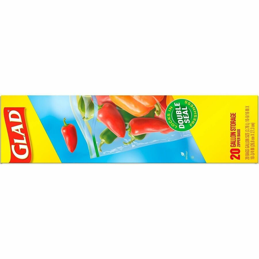 Glad Food Storage Zipper Bags - 10.75" Length x 10.56" Width - Zipper Closure - Yellow - Plastic - Food, Storage, Home, Office - 20 Bags/Box - 12 / Carton 3