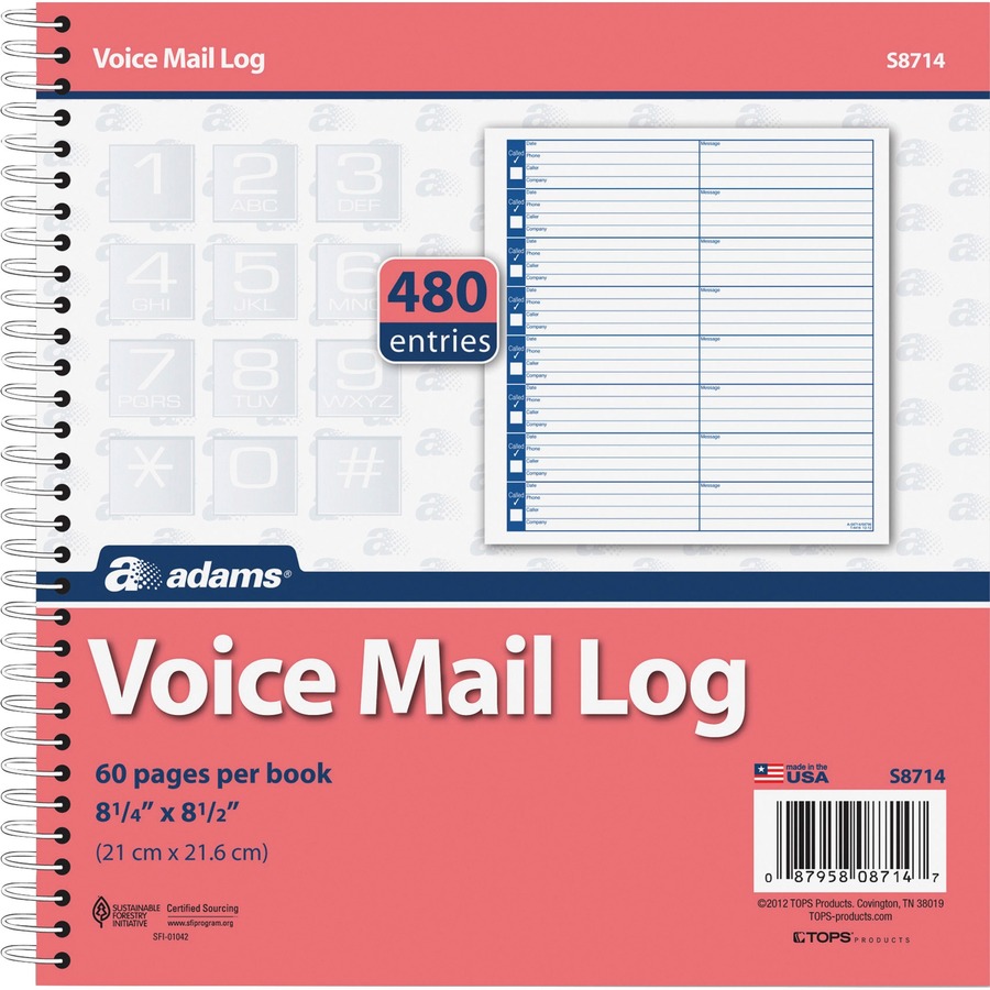 Adams Voice Mail Log Book | Office City Express - Columbus OH