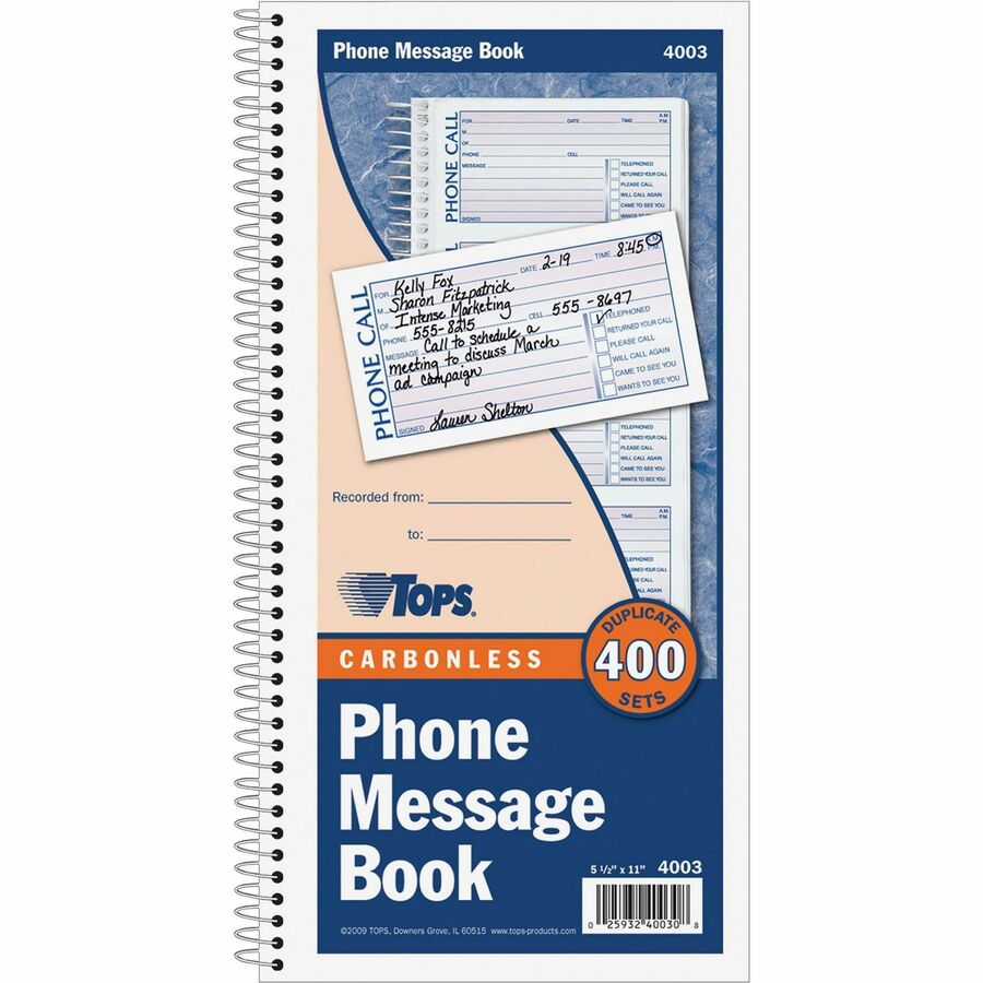 TOPS Carbonless Phone Message Book Telephone Message Books & Pads